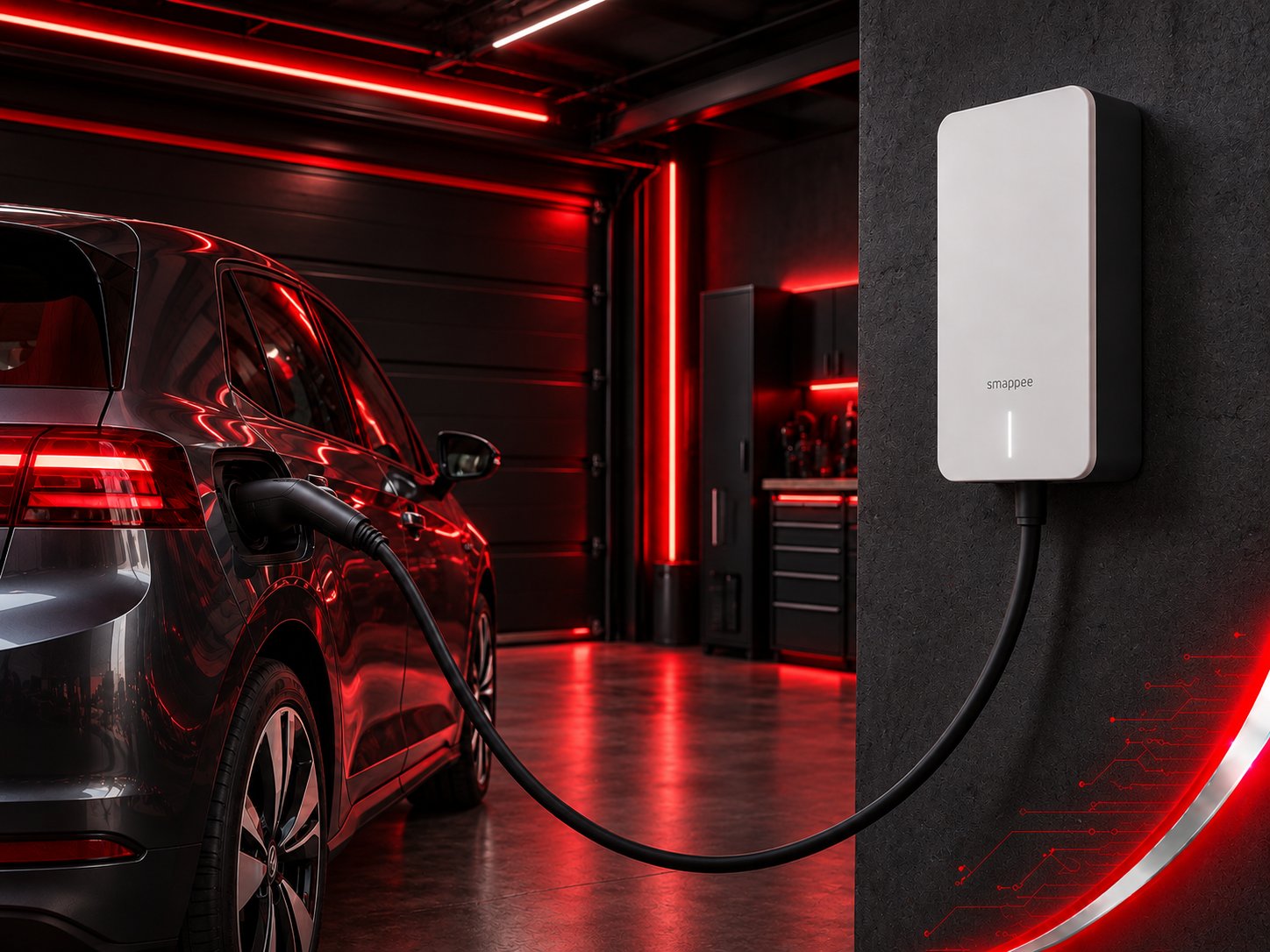 Laadpunt met een aangesloten elektrische wagen.