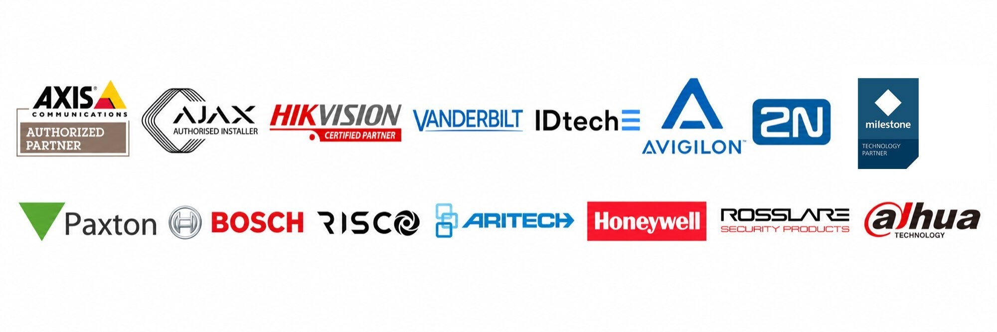 Logo’s van onder meer Milestone, Axis, Paxton en Vanderbilt